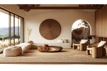  Interior of white living room panorama 3d rendering Bronze Glow Bronze champagne deep brown cream Psychedelic Art