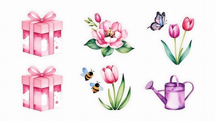 Gift box watercolor isolated on a white background