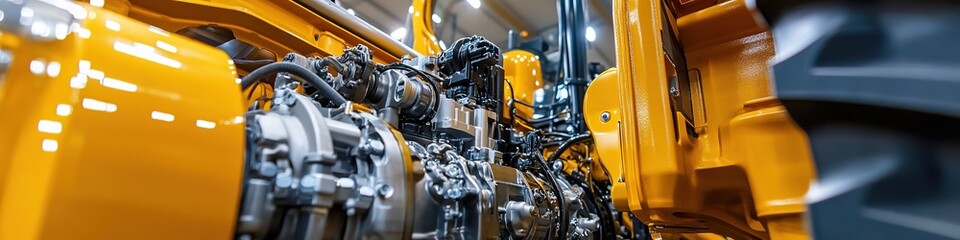 Fototapeta premium Close-up shot of industrial machinery in vivid yellow