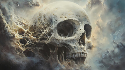 Cosmic skull: a surreal encounter with the afterlife. Oblivion. Illustration