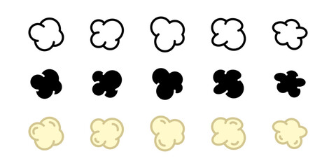 Popcorn icon set. Pop corn cooked seeds separated vector illustration collection. Popcorn single kernel. Cinema snack symbol. Pop corn pictogram concept.