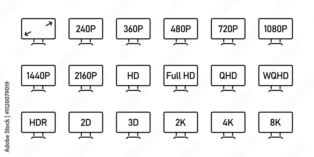 Poster screen resolution icon set. screen size symbol collection. display resolution vector illustration. v