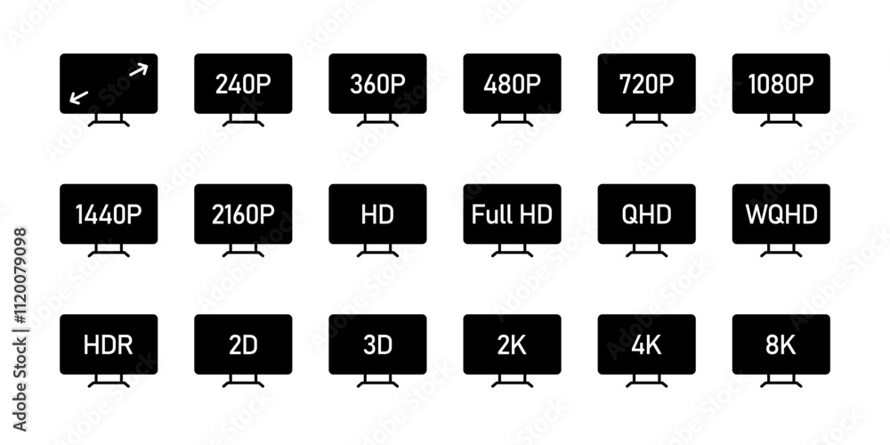 Poster screen resolution icon set. screen size symbol collection. display resolution vector illustration. v