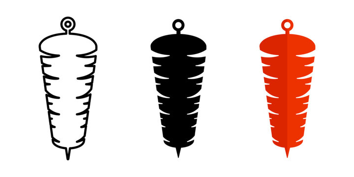 Doner kebab icon. Grill skewer symbol. Shawarma meat vector illustration. Roasted BBQ beef sign. Arabian and Turkish fast food eatery logo. Doner kebab emblem.