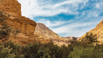 Wadi Arugot National Park is a desolate rocky landscape