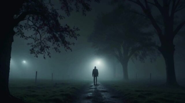 A lonely man walking alone at night, lost in his thoughts. Generative AI