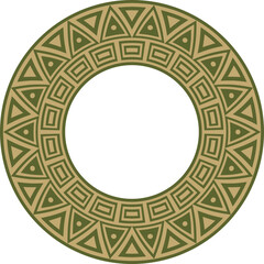 Native American vector round gold with green pattern. Geometric shapes in a circle. National ornament of the peoples of America, Maya, Aztecs, Incas