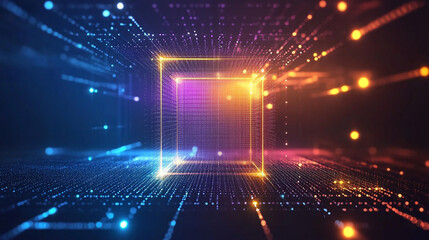 Obraz premium digital colorful line 3d technology flow chart management connected lab created. 3d technology abstract neon light background, empty space scene.