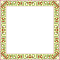 Vector colored arabic national square ornament.  Ethnic rectangle, frame of eastern peoples. Persian painting