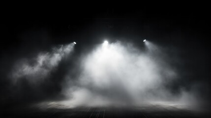 Obraz premium A dramatic theater spotlight shining down through a haze of smoke creating a beam of light isolated on white background