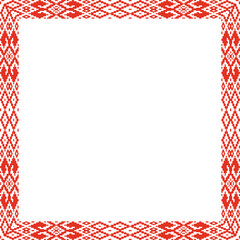 Obraz premium Vector red green square belarusian national ornament frame. Ethnic pattern rectangle of Slavic peoples, Russian, Ukrainian, Serb, Pole, Bulgarian. Cross stitch templat