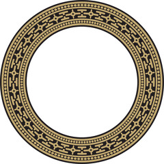Vector round gold and black ancient Russian ornament. Slavic border, frame. Circle, ring. Painting of the royal chambers