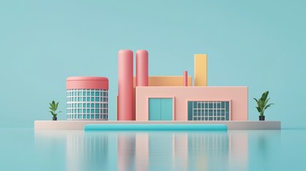 Fototapeta premium Vibrant pink building against a clear blue sky, captivating display of modern architecture and urban design