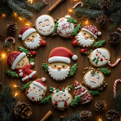 Fototapeta premium decorated Christmas cookies with Santa and holiday themes