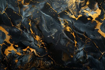 Photo of Deep black marble pattern with golden veins. Background texture for backdrops or mapping
