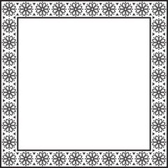 Vector square black monochrome ancient Russian ornament. Slavic rectangle, border, frame. Painting of the royal chambers