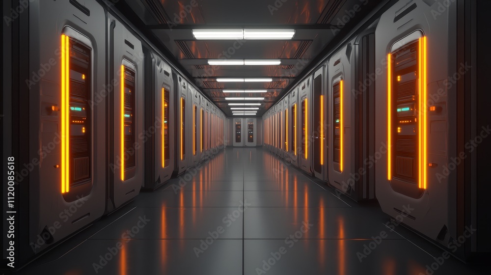 Aufkleber a futuristic corridor lined with illuminated panels, showcasing a high-tech environment reminiscent 