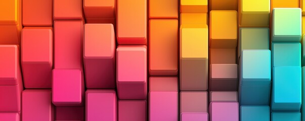 Fototapeta premium A vibrant gradient of colorful blocks, transitioning from pink to blue, showcasing a modern and abstract digital design.