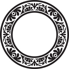 Vector black monochrome stencil round classic byzantine ornament. Circle, ring, border, Ancient Greece, Eastern Roman Empire frame. Decoration of the Russian Orthodox Church
