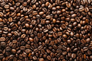 Fototapeta premium Photo of Big pile of fresh roasted coffee beans. Food photo for backdrops or recipes