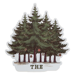 drawing ofgroup of pine trees with the words the word on it isolated on white background cutout png design asset funny conceptDotwork