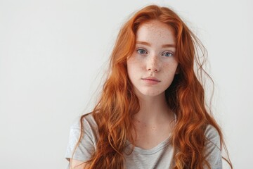Fototapeta premium Closeup of redhead woman planning her day isolated on white.