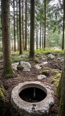 Stone Well in a Lush Forest Setting