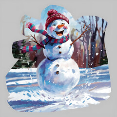 very excited snowman jumping aroundwinters bound isolated on white background cutout png design asset funny conceptDigital Watercolor