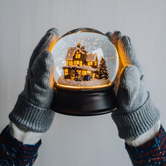 childs hands holdingsnow globe withglowing holiday scene inside isolated on white background cutout png design asset funny conceptMosaic