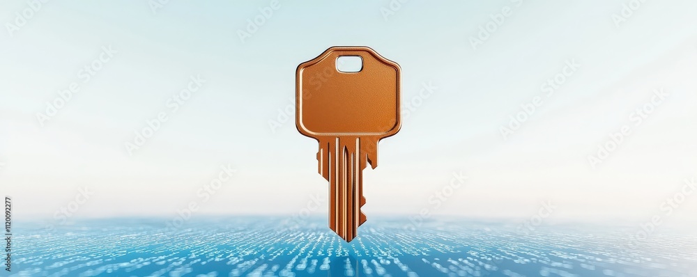 Poster protect prevention policy concept. golden key on a digital background symbolizing access and securit