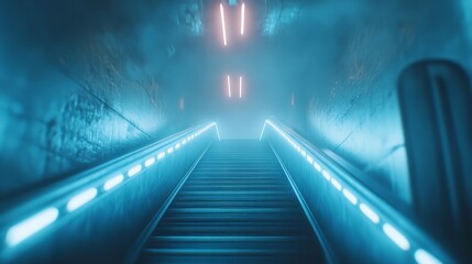 Illuminated staircase captured from a frontal perspective