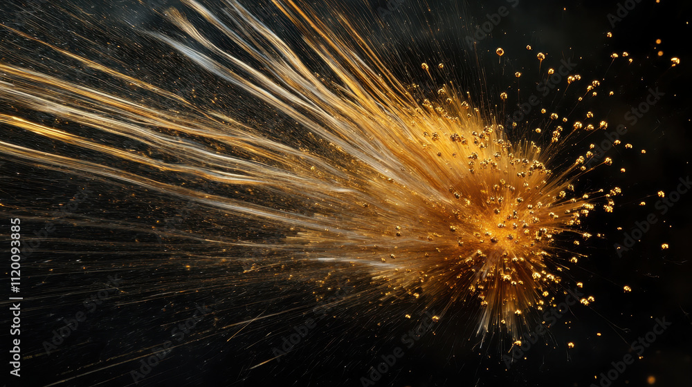 Poster burst of golden sparks radiating in dynamic motion, creating stunning visual effect