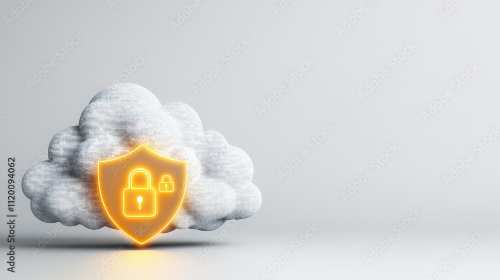 Poster protect prevention policy concept. cloud with a padlock shield symbolizing digital security and prot