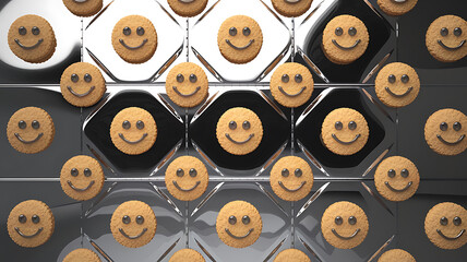 Smiling Cookie Crumbs Tiny cookie crumbs with smiling faces scattered on a clean solidcolored surface Photography copyspace Charcoal Grey Chrome A sleek dark grey paired with reflective chrome for a 