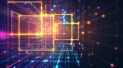 Futuristic cityscape where digital ordinances ensure fairness and integrity in governance, A vibrant digital circuit board with glowing elements representing technology and data flow. 