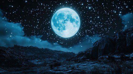 Naklejka premium A serene Christmas Eve is made magical as the shadow of Santaas sleigh passes across the glowing full moon, framed by sparkling stars