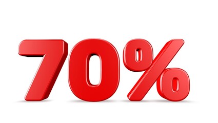 70% 3D rendering illustration isolated with Red Color on white background 3D percent and signs
