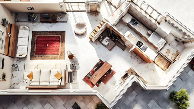 D&eacute;finition des espaces d'une maison pour un projet immobilier. Plan 3D d'architecte.