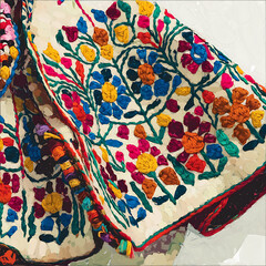 Closeup of intricate embroidery ontraditional garment vibrant threads isolated on white background cutout png design asset funny conceptImpressionism