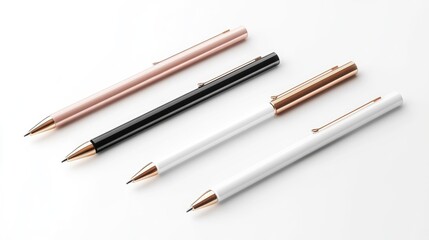 Naklejka premium Four Elegant Pens in Rose Gold Black and White