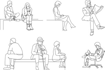 Obraz premium Vector sketch, silhouette illustration, design of a person sitting relaxing in a city park