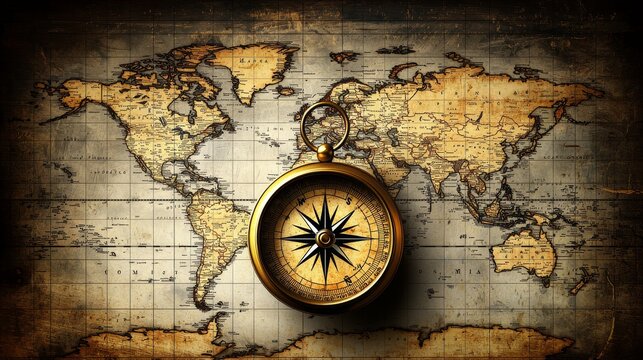 Exploring the Vintage Compass on Antique World MapsA Journey Through Time and Navigation Techniques Historical Context Artistic View