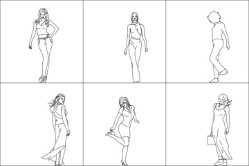 vector sketch, illustration, silhouette, design, decoration, painting, collection of women, models, executives, young entrepreneurs 