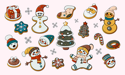 Naklejka premium Christmas cookie set on a white background