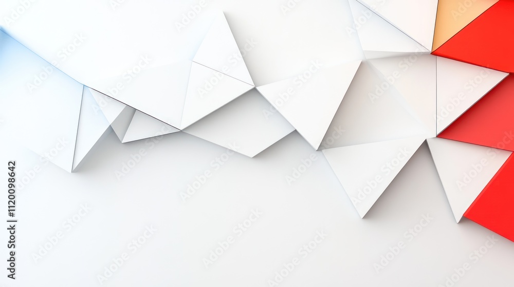 Poster abstract geometric design with white and red triangular shapes.