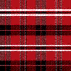 Red, black and white color striped lines seamless plaid pattern background for textile design, napkin, handkerchief, blanket, cover, tablecloth. Vector illustration.