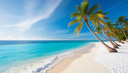 Obraz premium Idyllic Tropical Beach Scene With Palm Trees
