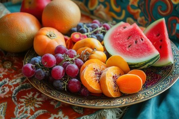 Vibrant summer fruit arrangement for festive summer celebrations.