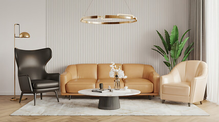 interior design mockup leder sessel 3d Black and Gold Jet black gold cream white Minimalism