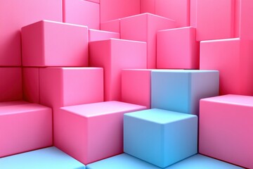 Fototapeta premium A vibrant arrangement of pink and blue blocks creating a playful, geometric structure.